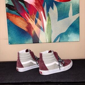 Vans High-Top Sneakers in Burgundy & Gray retro 90s old skool trainers footwear